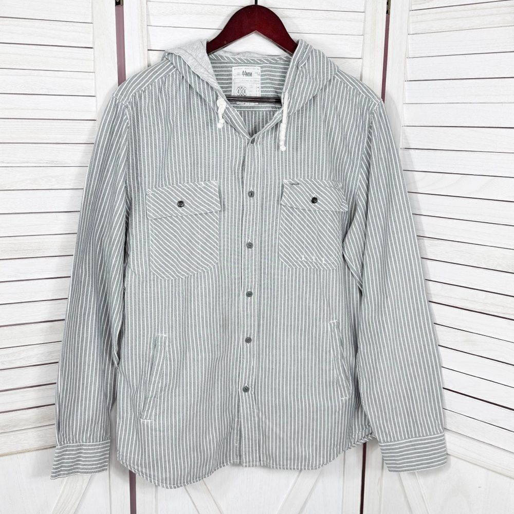 44MM Striped Button Up Hoodie Shirt Grey XL